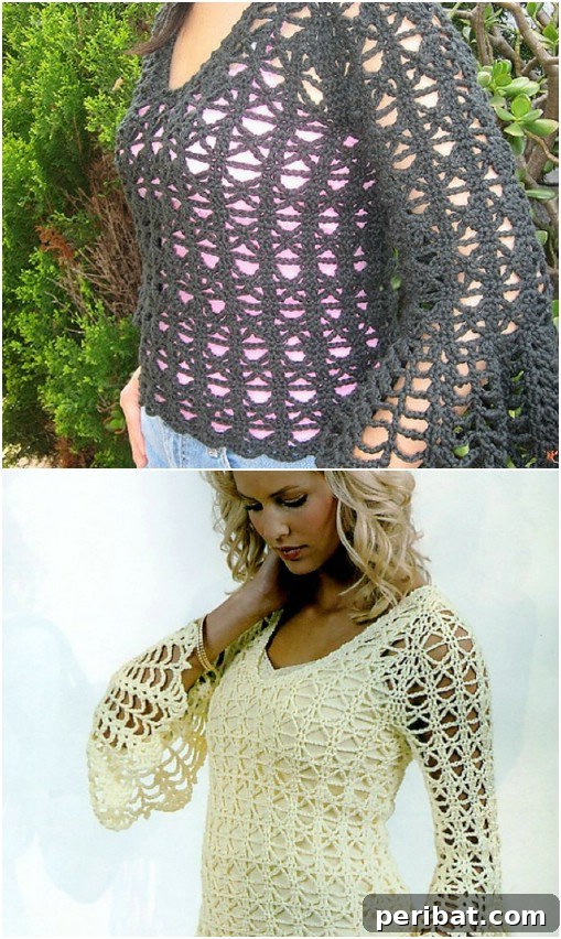 Easy Bell Sleeve Crochet Pullover