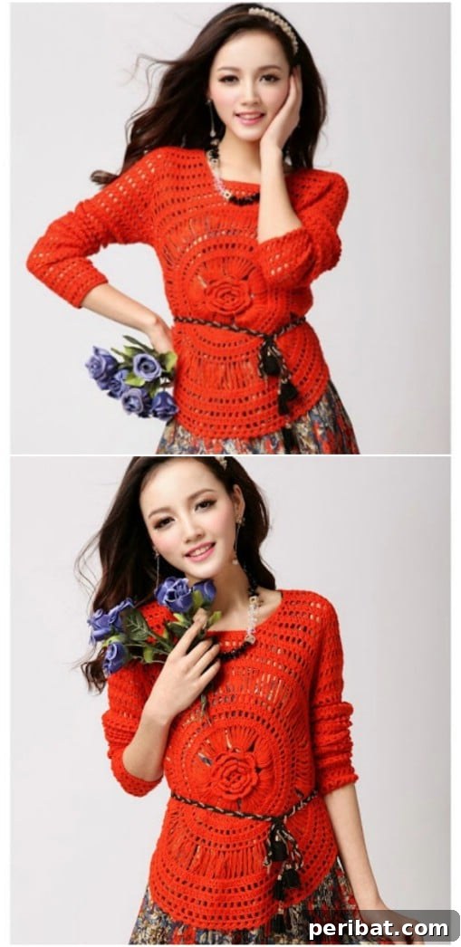 Crocheted Flower Center Pullover