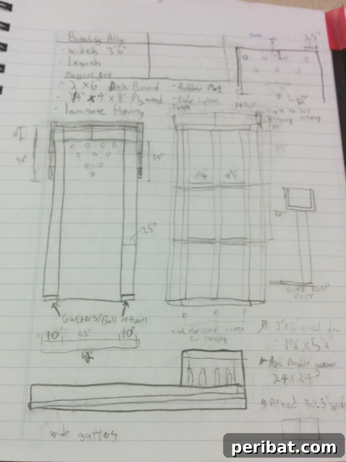 Build Your Own Backyard Bowling Alley for Summer Fun 4 Early conceptual sketch showing initial layout and dimensions for a backyard bowling alley.