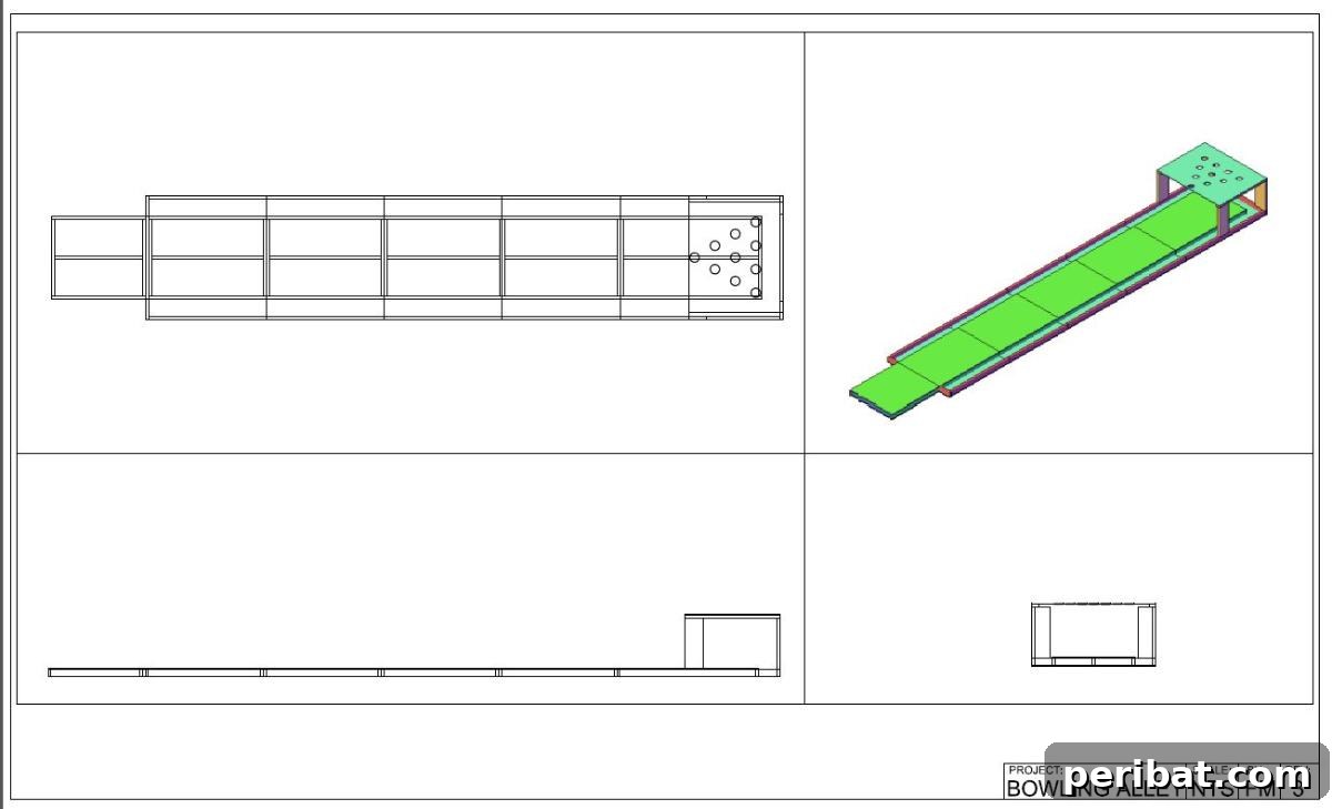 Build Your Own Backyard Bowling Alley for Summer Fun 6 Finalized architectural plans for constructing a backyard bowling alley, including all critical measurements.