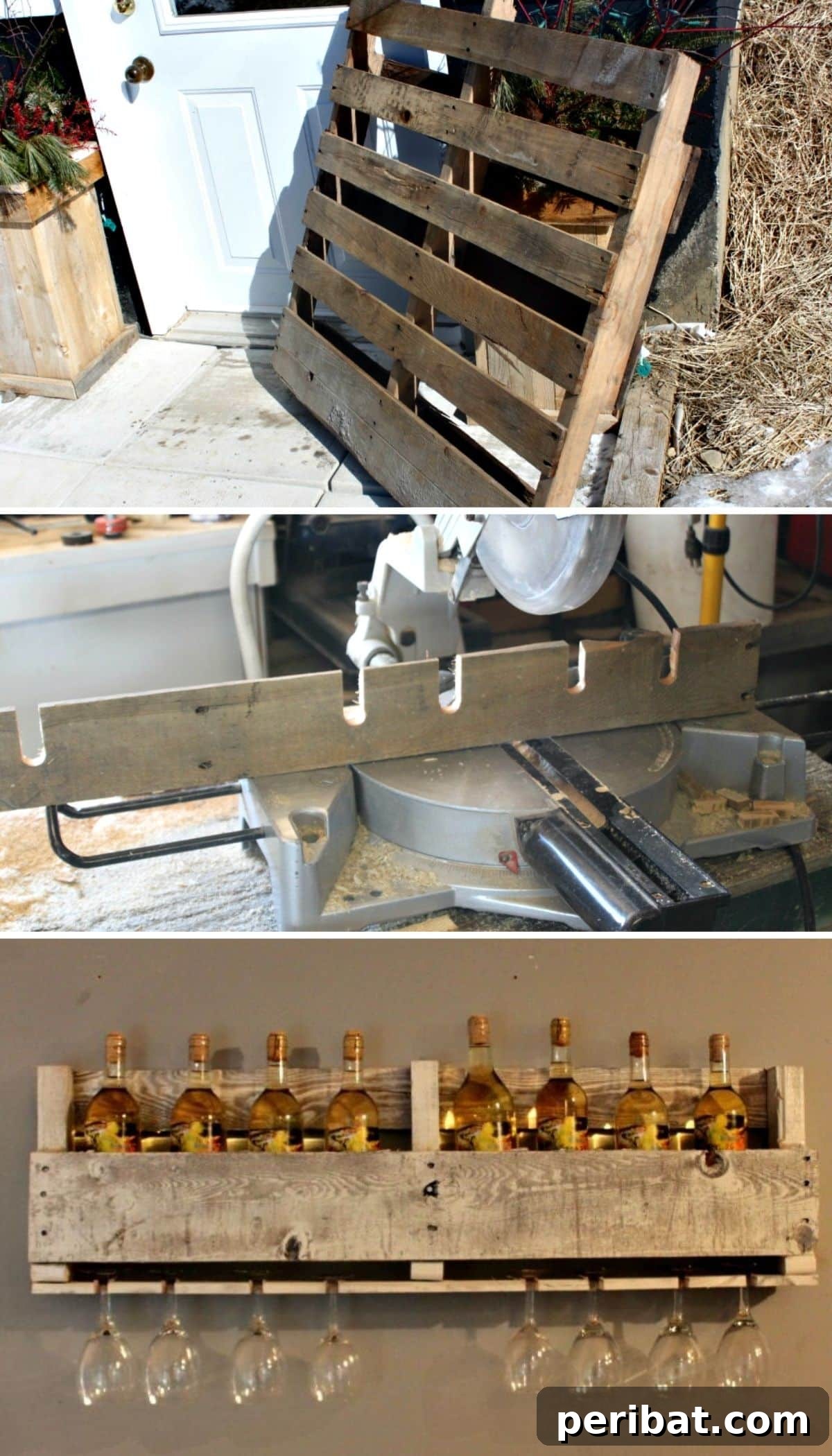Rustic Kitchen Charm: 10 Brilliant Pallet Furniture DIYs 4 Wall-Mounted Pallet Wine Rack with Integrated Goblet Storage