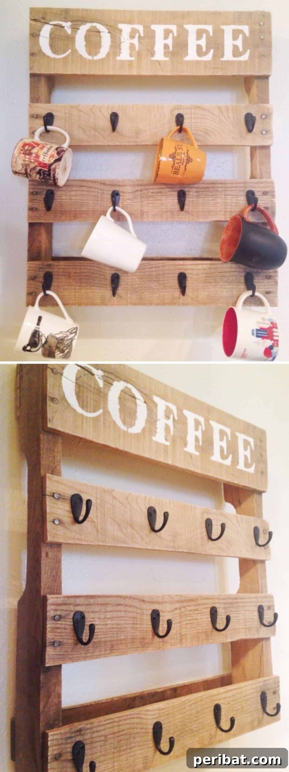 Rustic Kitchen Charm: 10 Brilliant Pallet Furniture DIYs 5 Rustic Wall-Mounted Pallet Coffee Mug Holder for Kitchen Organization