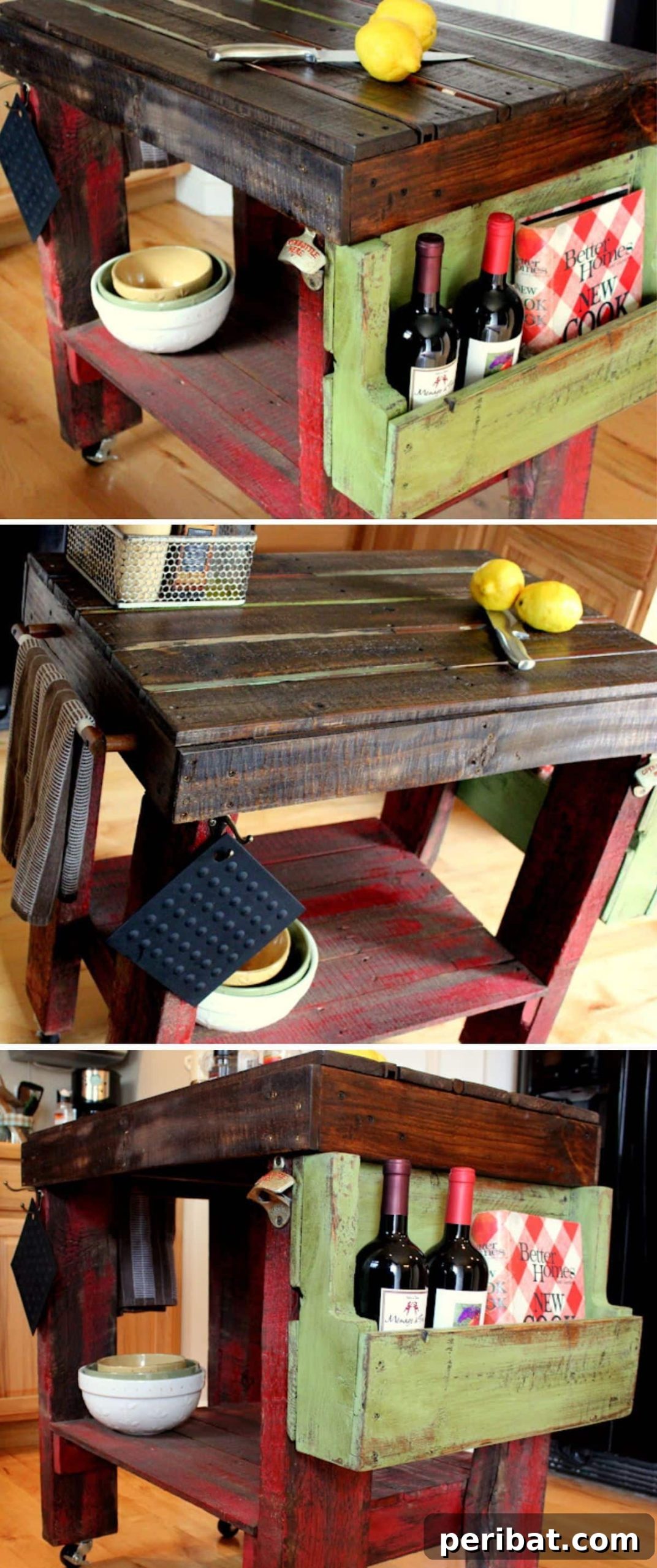 Rustic Kitchen Charm: 10 Brilliant Pallet Furniture DIYs 10 Rustic Pallet Kitchen Island with Two-Tone Paint Finish