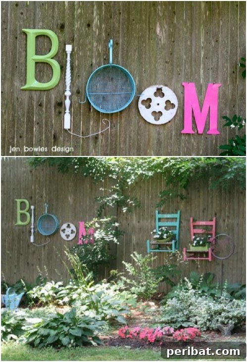 Stunning Fence Decor Ideas to Beautify Your Yard 11 Upcycled Junk Garden Fence Decor