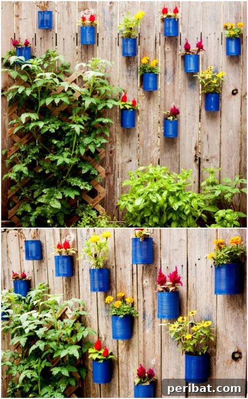 Stunning Fence Decor Ideas to Beautify Your Yard 23 Upcycled Tin Can Planters on Fence