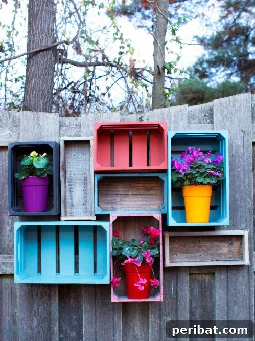 Stunning Fence Decor Ideas to Beautify Your Yard 27 DIY Rustic Wooden Crate Fence Shelves