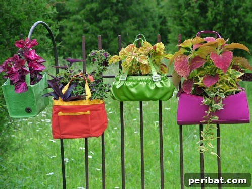 Stunning Fence Decor Ideas to Beautify Your Yard 10 Colorful Bag Planters on a Fence