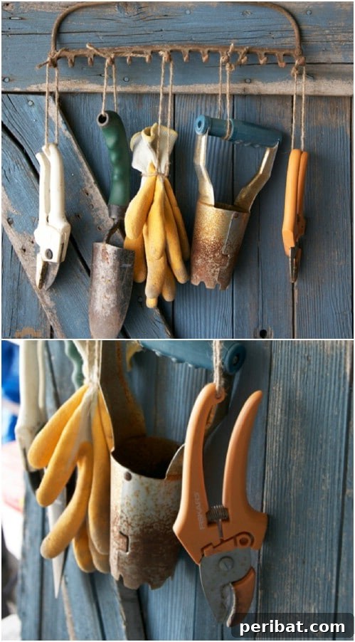 Efficient Garden Tool Rack from an Upcycled Rake