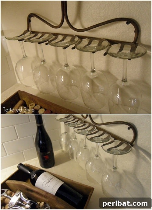 Rustic Wine Glass Rack from an Upcycled Rake Head