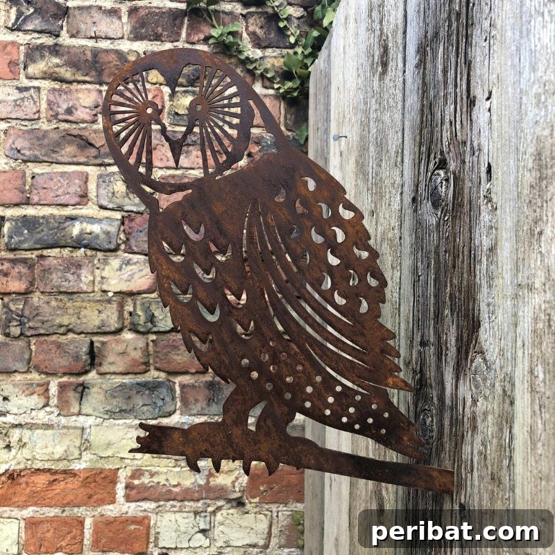 Charming Rusty Metal Owl Garden Decoration