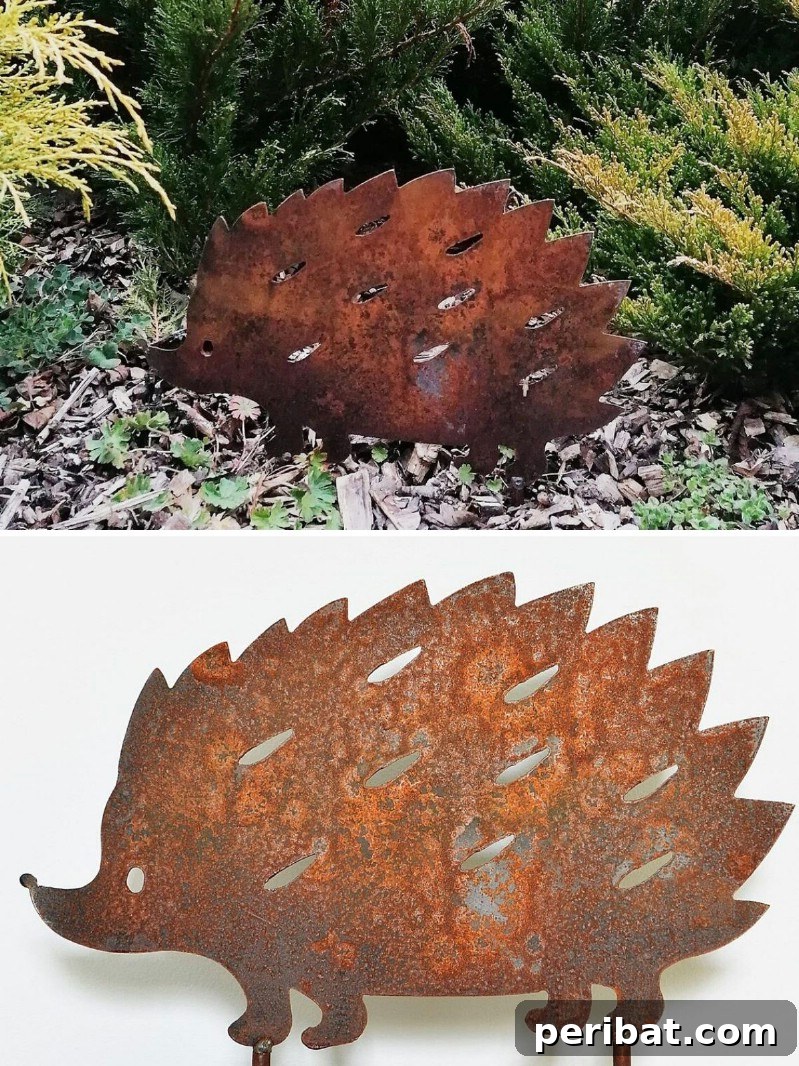Sweet Rusty Hedgehog Metal Garden Decor