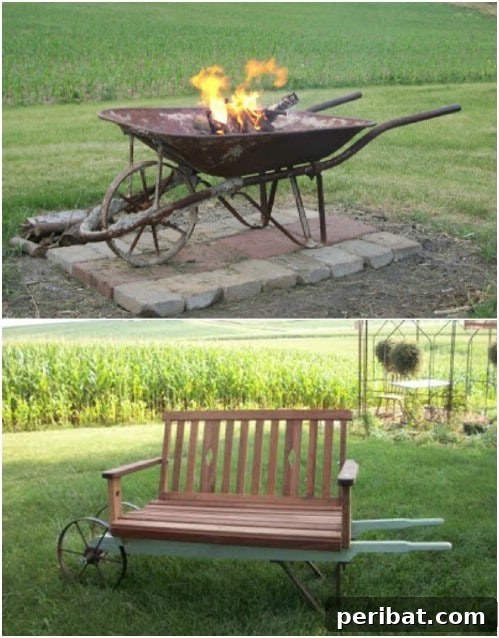 Rustic Fire Pit from an Upcycled Metal Wheelbarrow