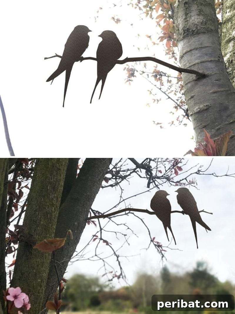 Rustic Metal Birds Perched on a Tree Branch Decor