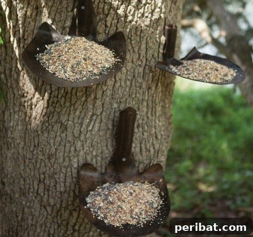 Whimsical Bird Feeder Made from an Old Shovel