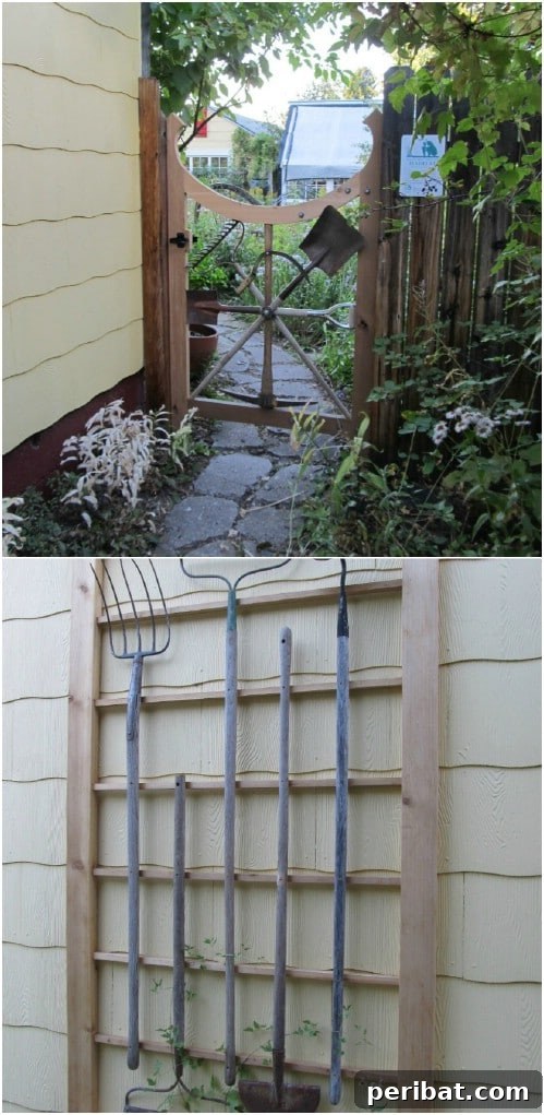 Artistic Garden Gate Created from Old Garden Tools