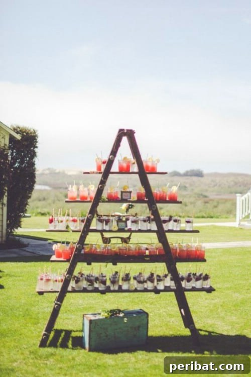 Rustic Ladder Cocktail Display for Outdoor Receptions