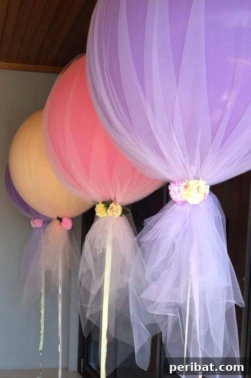 DIY Tulle Wrapped Balloons for Outdoor Wedding Decor