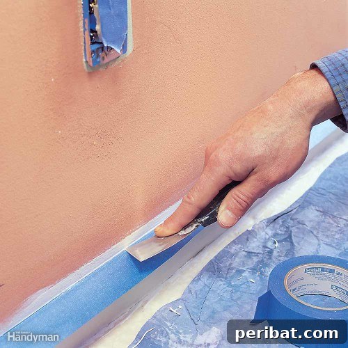 Sealing Painter's Tape with a Putty Knife for Sharp Edges