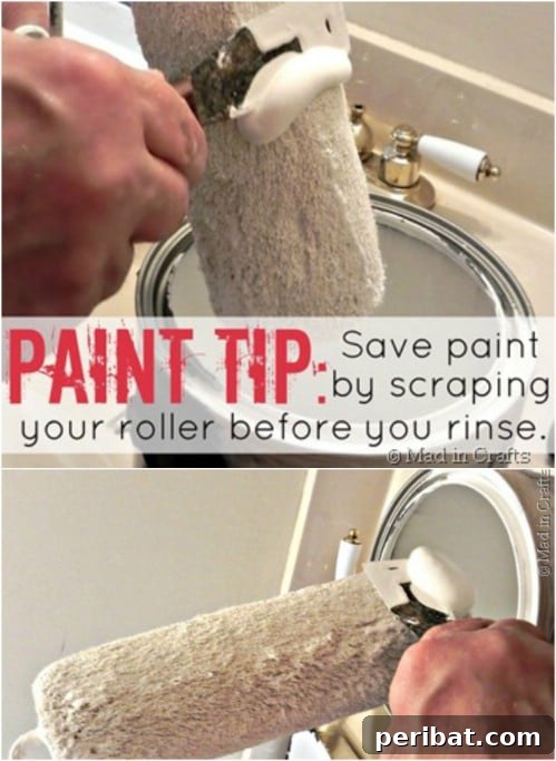 Saving Excess Paint from Rollers with a Putty Knife