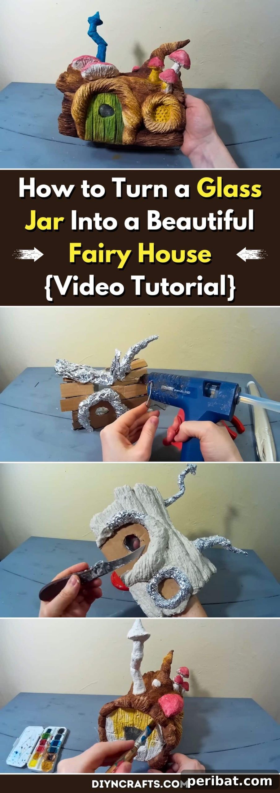 How to Turn a Glass Jar Into a Beautiful Fairy House {Video Tutorial} pinterest image