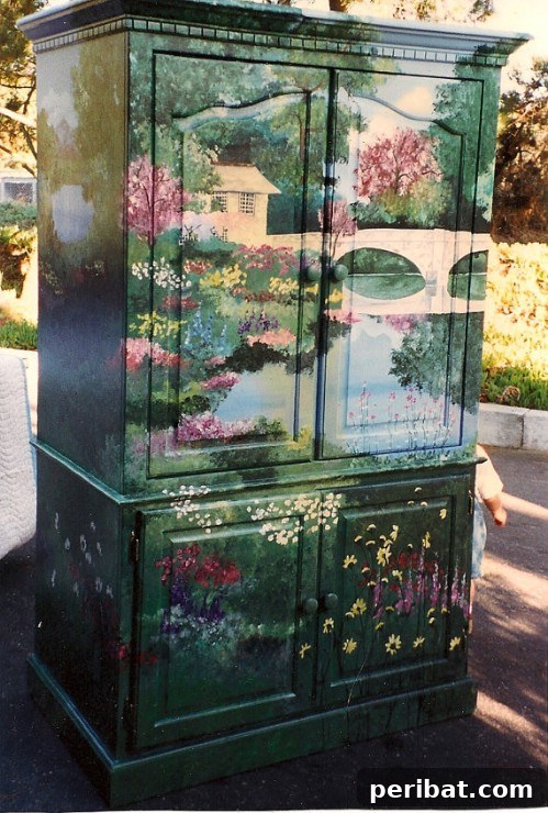 25 Stunning Painted Furniture Transformations 13 Armoire hand-painted with an elaborate garden scene