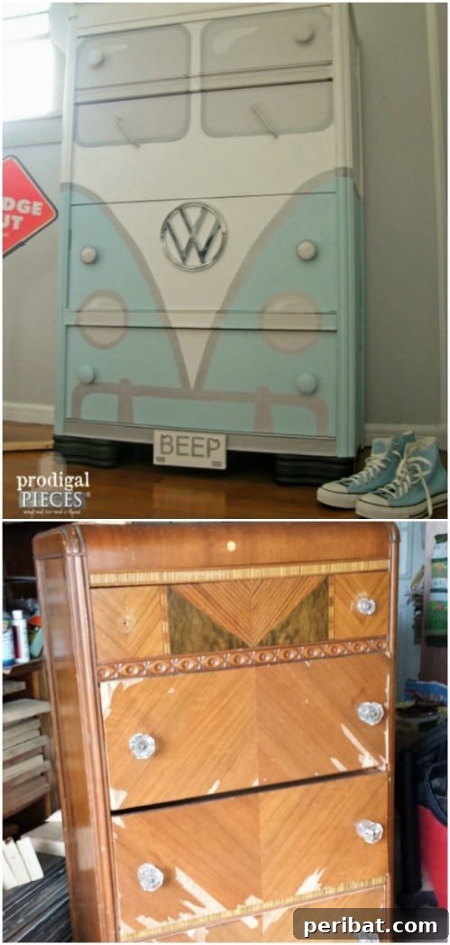 25 Stunning Painted Furniture Transformations 15 Dresser painted to look like a Volkswagen bus