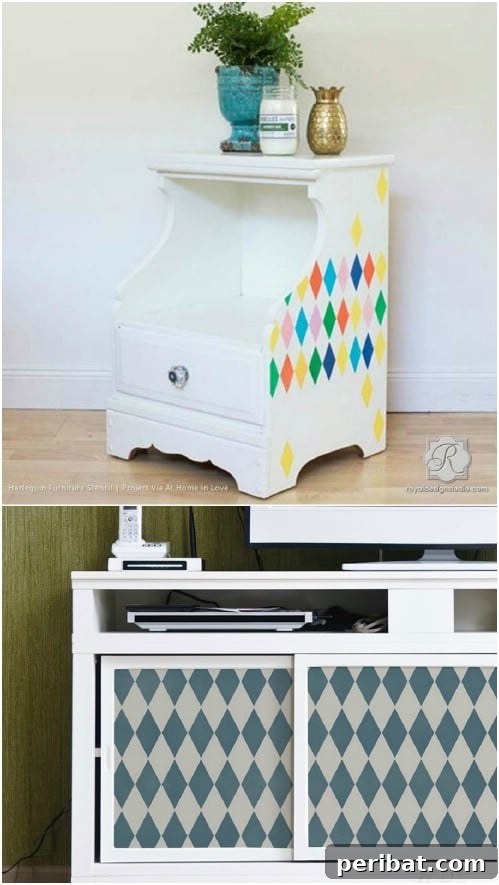 25 Stunning Painted Furniture Transformations 6 Harlequin furniture stencil design