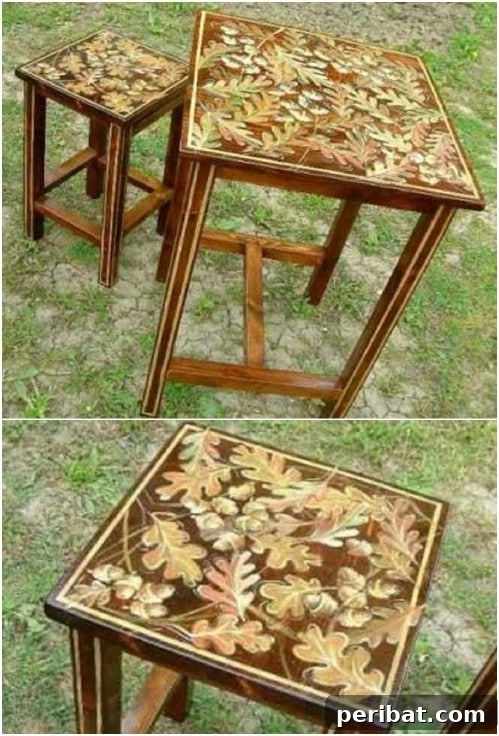 25 Stunning Painted Furniture Transformations 8 Hand-painted nature designs on a table and chair