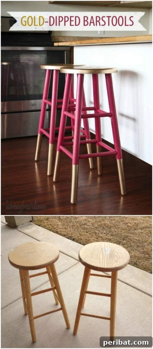 25 Stunning Painted Furniture Transformations 10 Gold-dipped bar stool with modern flair