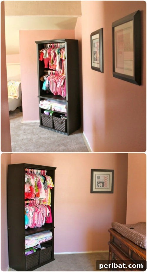 30 Ingenious Bookcase Upcycle Projects 15 DIY Nursery Closet from an old bookcase.