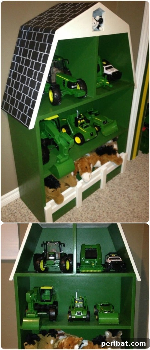 30 Ingenious Bookcase Upcycle Projects 17 Upcycled Bookcase Play Barn for children's toys.