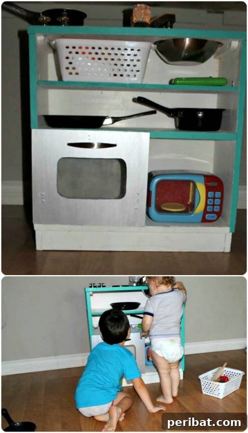 30 Ingenious Bookcase Upcycle Projects 18 Repurposed Bookshelf Play Kitchen for imaginative cooking.