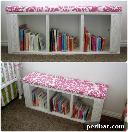 30 Ingenious Bookcase Upcycle Projects 20 Bookcase Reading Bench for a cozy reading corner.