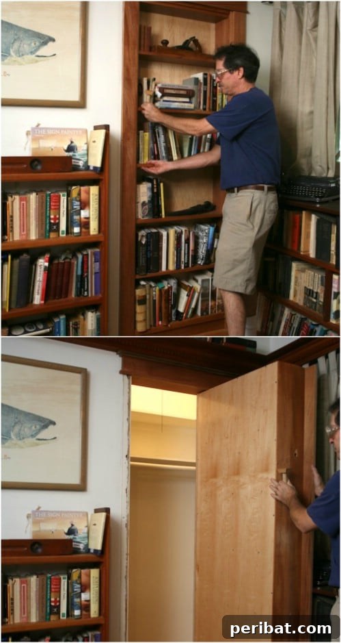 30 Ingenious Bookcase Upcycle Projects 24 DIY Secret Room Pivoting Bookcase for a hidden entrance.