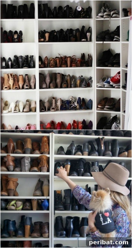 30 Ingenious Bookcase Upcycle Projects 25 Easy DIY Shoe Storage from a repurposed bookcase.