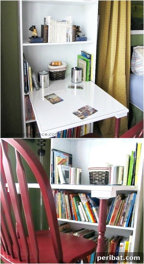 30 Ingenious Bookcase Upcycle Projects 28 Upcycled Bookcase Desk for a home office.
