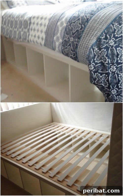 30 Ingenious Bookcase Upcycle Projects 29 Repurposed IKEA Expedit Bookcase Under Bed Storage as a bed frame.