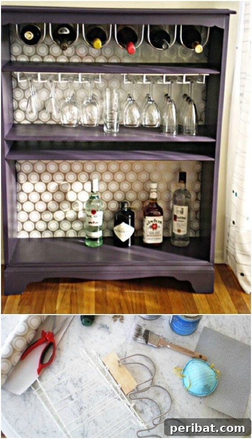 30 Ingenious Bookcase Upcycle Projects 30 Upcycled Bookcase Wine Rack with glass storage.