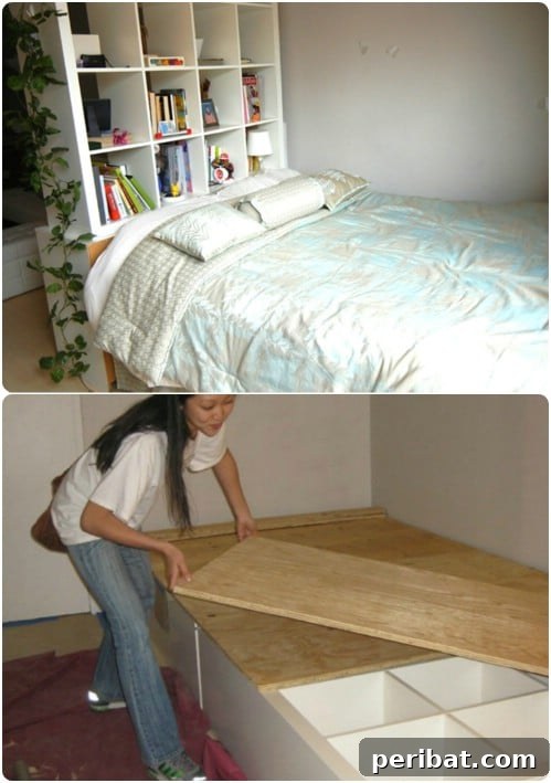 30 Ingenious Bookcase Upcycle Projects 4 Easy Bookcase Headboard for added bedroom storage.