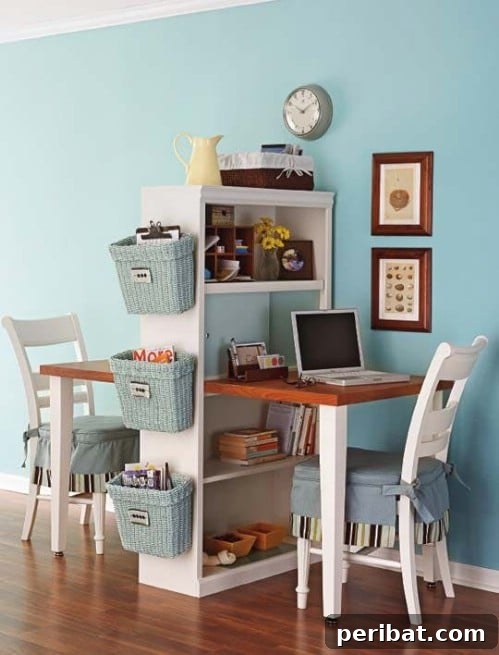 30 Ingenious Bookcase Upcycle Projects 9 Upcycled Bookcase Double Work Station for shared workspace.