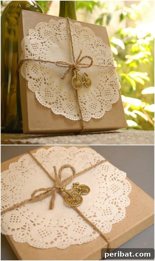 Crafting Rustic Style: Twine Decor for Indoors and Outdoors 15 Beautifully wrapped gift with rustic twine and a paper doily accent