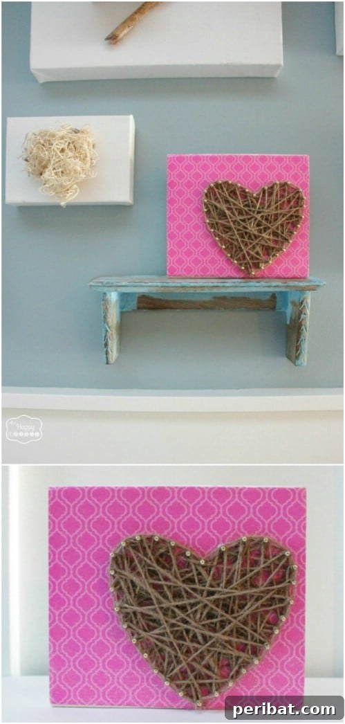 Crafting Rustic Style: Twine Decor for Indoors and Outdoors 18 Rustic glam heart string art created with twine on a wooden block