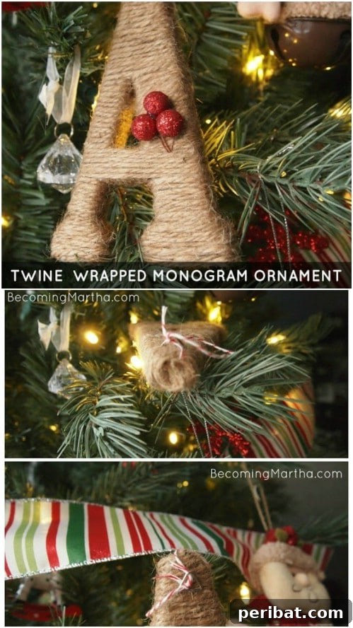 Crafting Rustic Style: Twine Decor for Indoors and Outdoors 26 DIY twine-wrapped monogram ornament for a rustic Christmas tree