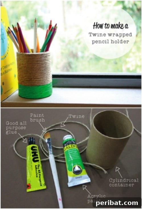 Crafting Rustic Style: Twine Decor for Indoors and Outdoors 29 Upcycled can transformed into a rustic twine-wrapped pencil holder