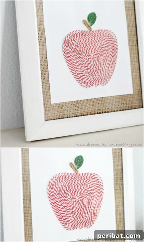 Crafting Rustic Style: Twine Decor for Indoors and Outdoors 4 Charming DIY twine apple art framed with burlap backing for a rustic touch
