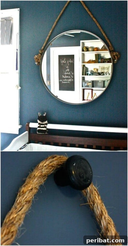 Crafting Rustic Style: Twine Decor for Indoors and Outdoors 34 Round mirror with a knotted rope hanger, perfect for a nautical theme