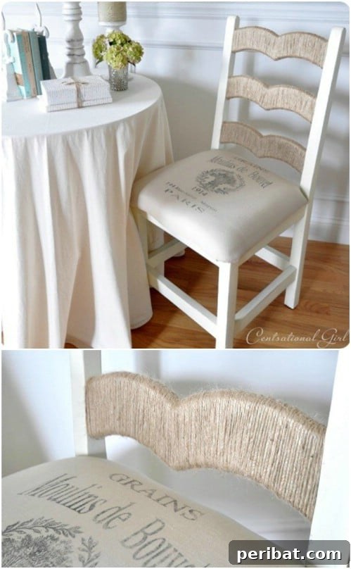 Crafting Rustic Style: Twine Decor for Indoors and Outdoors 35 Wooden chair with its back tastefully wrapped in twine for a rustic accent