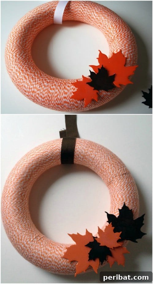 Crafting Rustic Style: Twine Decor for Indoors and Outdoors 42 Handcrafted fall wreath made from baker's twine and adorned with leaves