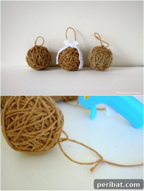 Crafting Rustic Style: Twine Decor for Indoors and Outdoors 9 Handcrafted twine wrapped Christmas ornaments for a rustic holiday tree