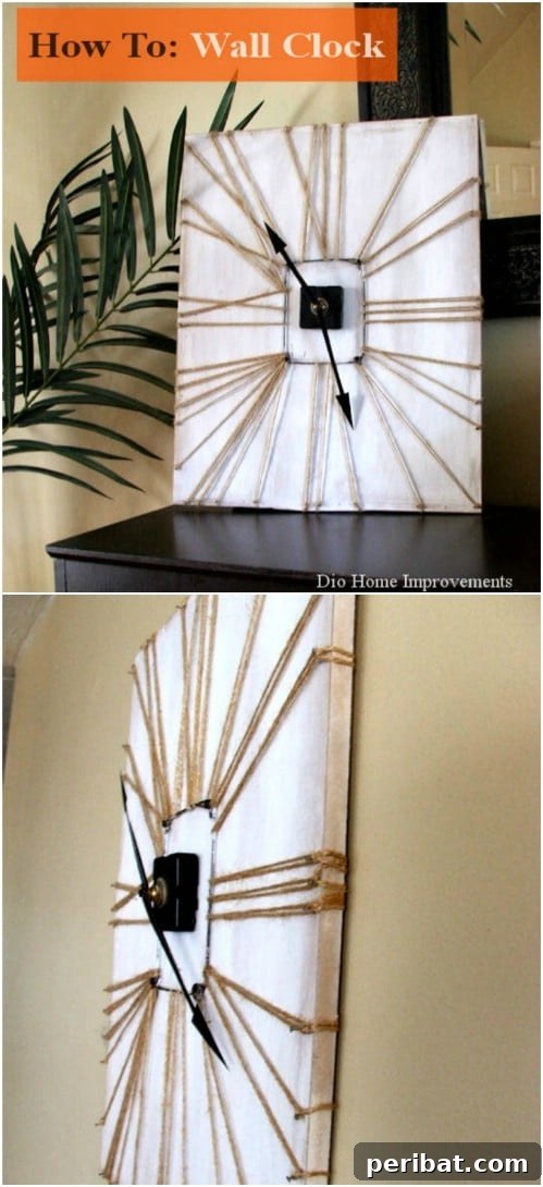 Crafting Rustic Style: Twine Decor for Indoors and Outdoors 10 Rustic country-style DIY clock with a plywood base and twine embellishments